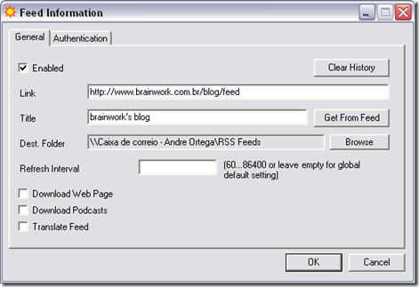 Feed no Outlook 2003