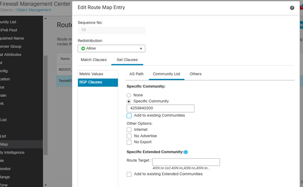 FMC Route Map BGP Community - Integer